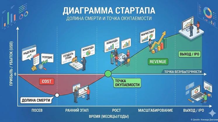 Диаграмма - долина смерти и точка окупаемости
